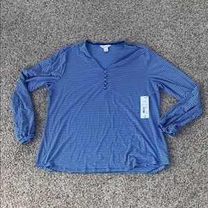 New Liz Claiborne Blue Striped Long Sleeve Top